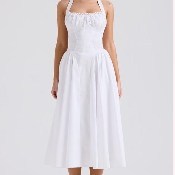 HOUSE OF CB 'Adabella' White Cotton Halter Sundress Size S Plus Cup - Picture 2 of 3